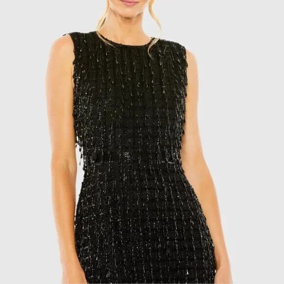 MAC DUGGAL 5471 BLACK EMBELLISHED HIGH NECK BEADED MIDI SHEALTH DRESS sz 16 $598 - Picture 5 of 6